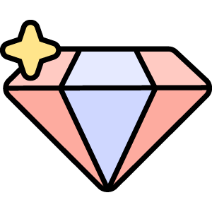 Cartoon diamond with a star on a transparent background