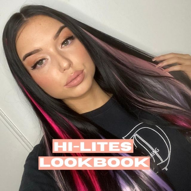 HI-LITES lookbook cover image with model wearing multiple shades of hi-lites throughout her hair