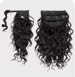 Set of wavy hair extensions on a white background