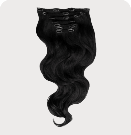 Black hair extension with clips on a white background